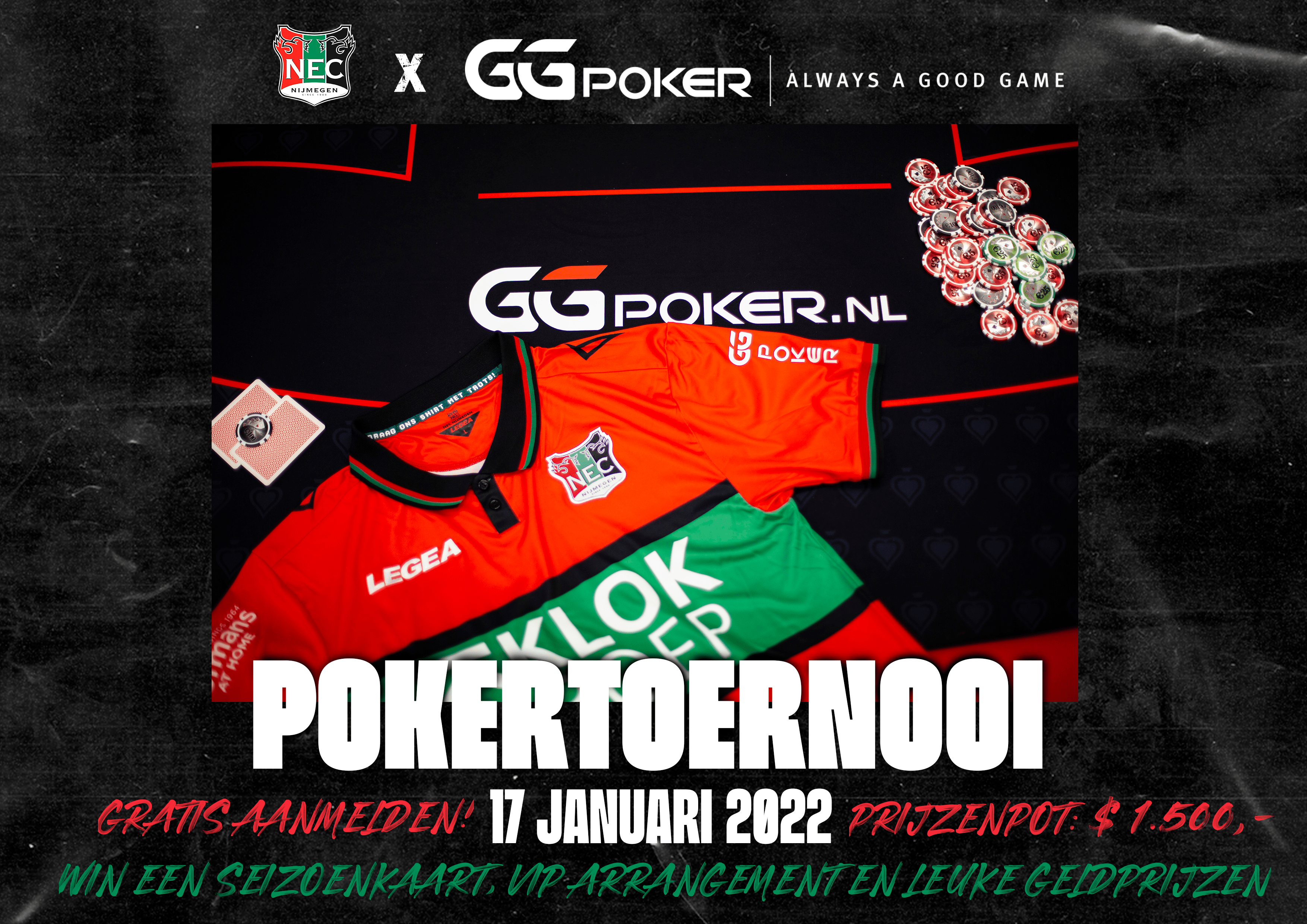 Meld je nu gratis aan voor het N.E.C. online pokertoernooi